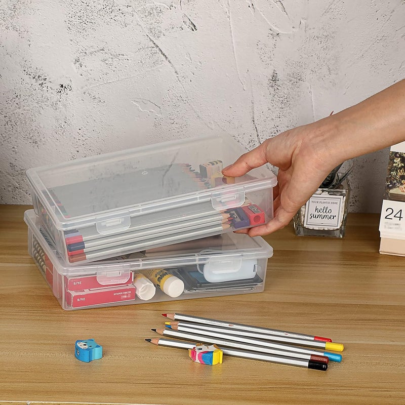 BTSKY Clear Plastic Storage Box with Flap Lid, Multipurpose Craft Organizers and Storage Box Art Supply Storage Organizer Plastic Sewing Box for Beads Pencils Notebooks, 2 Pack Small - Image 2